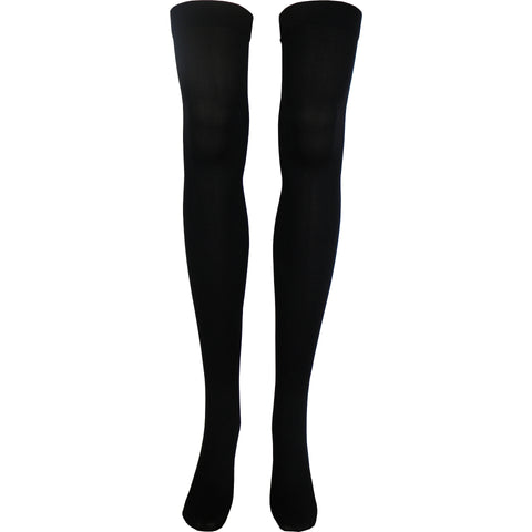 Solid Opaque Thigh High Socks in Black
