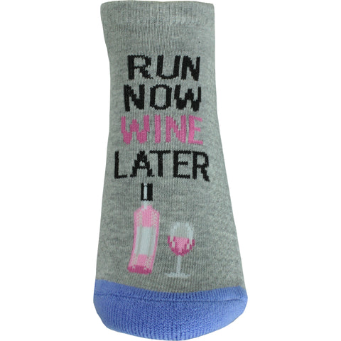 Run Now Wine Later Footie Socks in Sweatshirt Gray