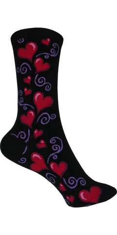 Hearts Swirl Crew Socks in Black