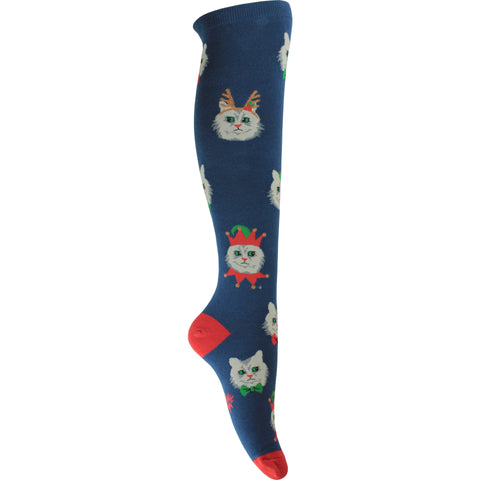 Santa Claws Knee High Socks in Blue