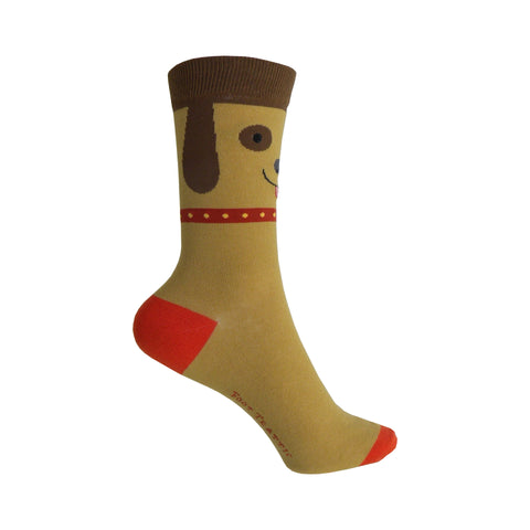 Dog Face Crew Socks in Brown