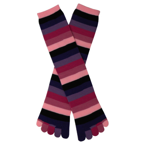 Pink Rainbow Stripe Toe Mid Calf Socks in Pink, Purple, and Black