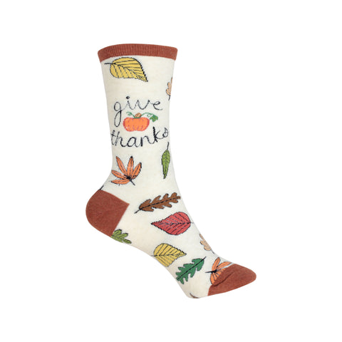 Give Thanks Crew Socks in Ivory Heather
