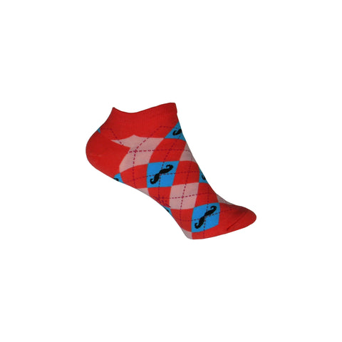 Argyle Mustache Ankle Socks in Red, Pink, and Blue