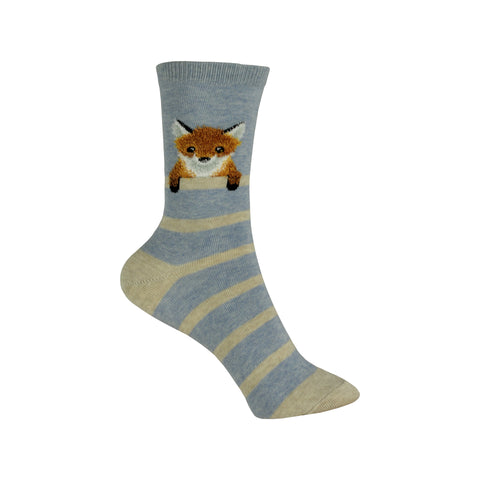 Fuzzy Fox Crew Socks in Blue Heather