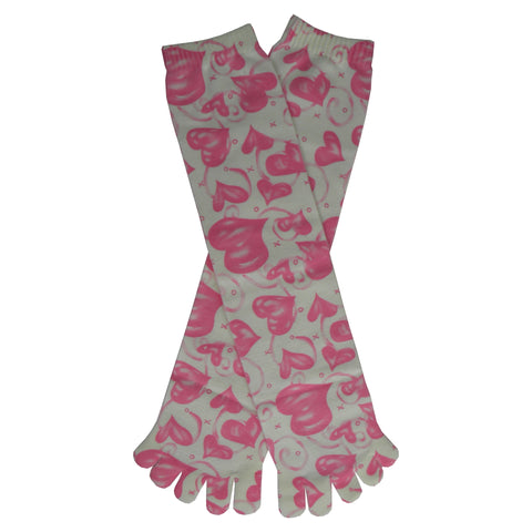 Hugs & Kisses Toe Mid Calf Socks in Pink and White