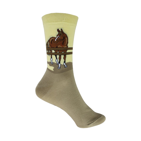 Horse Corral Crew Socks in Yellow and Tan