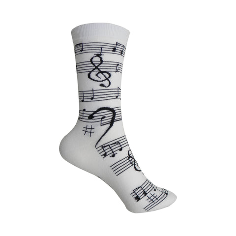 Music Notes Crew Socks in White and Black