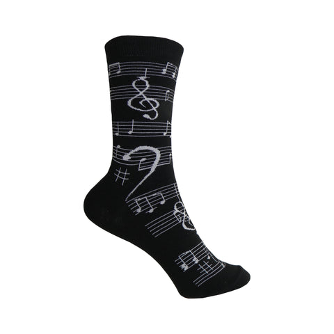 Music Notes Crew Socks in Black and White