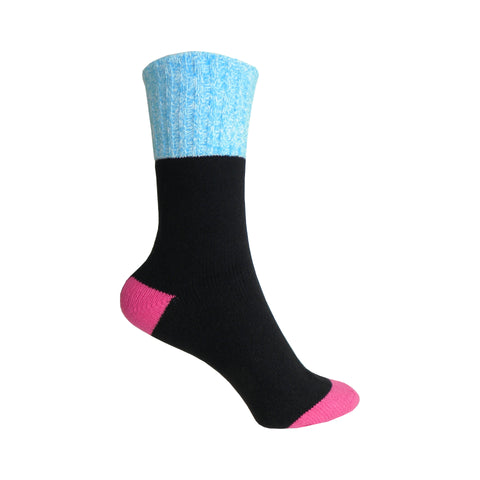 Color Block Marl Cuff Boot Crew Socks in Black