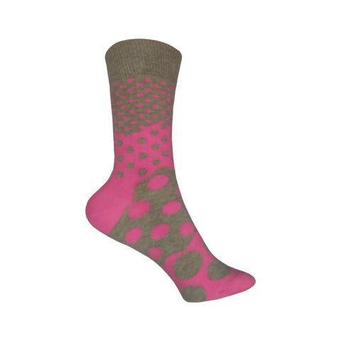 Divided Dot Crew Socks in Pink and Brown
