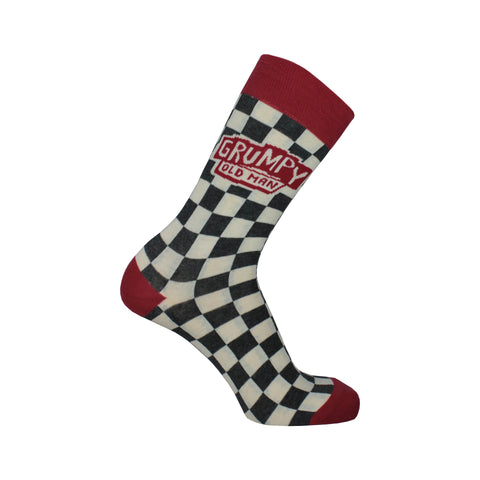 Grumpy Old Man Crew Socks in Black, White, and Red