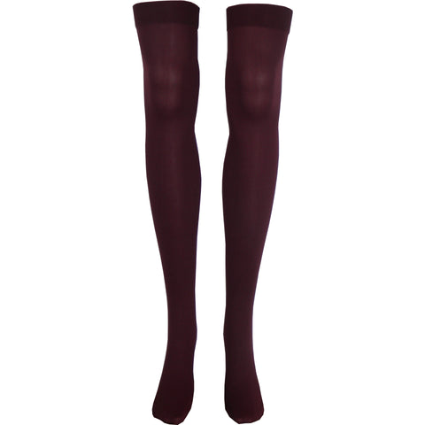 Solid Opaque Thigh High Socks in Burgundy