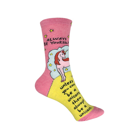 Always Be a Unicorn Crew Socks in Pink and Yellow