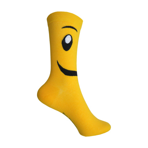 Smiley Face Crew Socks in Bright Yellow