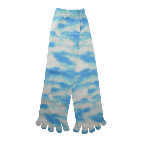 Clouds Toe Mid Calf Socks in White and Sky Blue