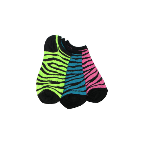 Three Pack Zebra Stripe Footie Socks in Fuchsia, Peacock, and Lime