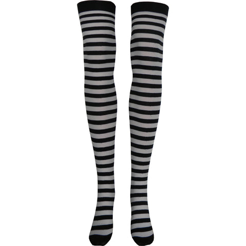 Stripe Opaque Thigh High Socks in Black and White