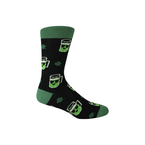 Lucky Beer Crew Socks in Black and Green