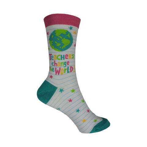 Teachers World Crew Socks in White