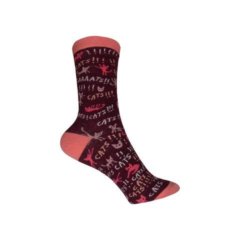 Cats! Crew Socks in Burgundy and Pink