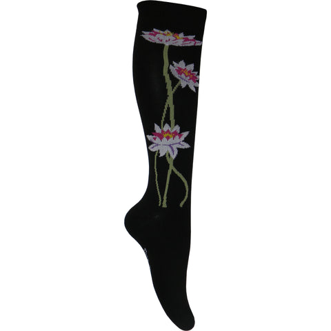 Lotus Flower Knee High Socks in Black